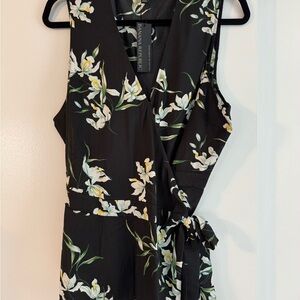 Banana Republic Black Floral Sleeveless Wrap Blouse